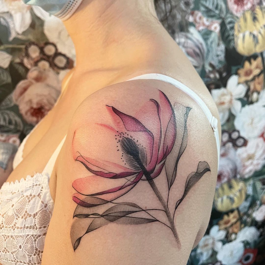 Microrealistic flower bouquet tattoo