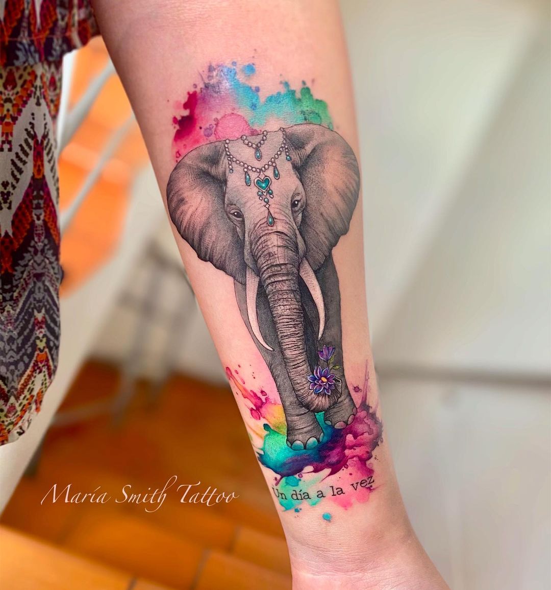 Tattoo uploaded by Steja  Small minimalistic watercolor elephant  More  works on my instagram nikitatattoo tattooartist tattooart linework  lineworker lineworktattoo watercolortattoo colortattoo colourtattoo  elephanttattoo inked 