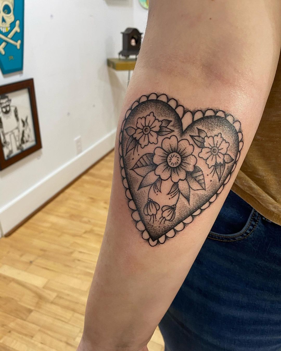 The Tattoo Den  Happy Teddy bear holding a heart shaped clock with the  time of the babys birth on the inside of left forearm Tattoo by Den   Facebook