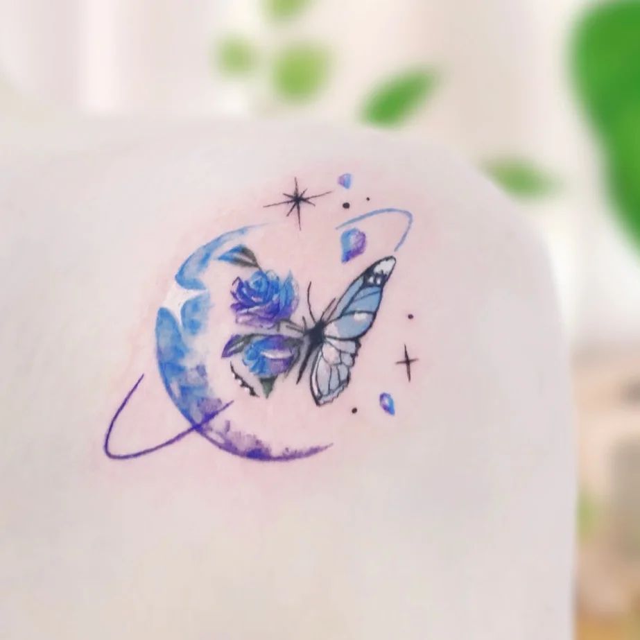 Cute Moon Butterfly Stars Temporary Tattoo  Etsy Denmark