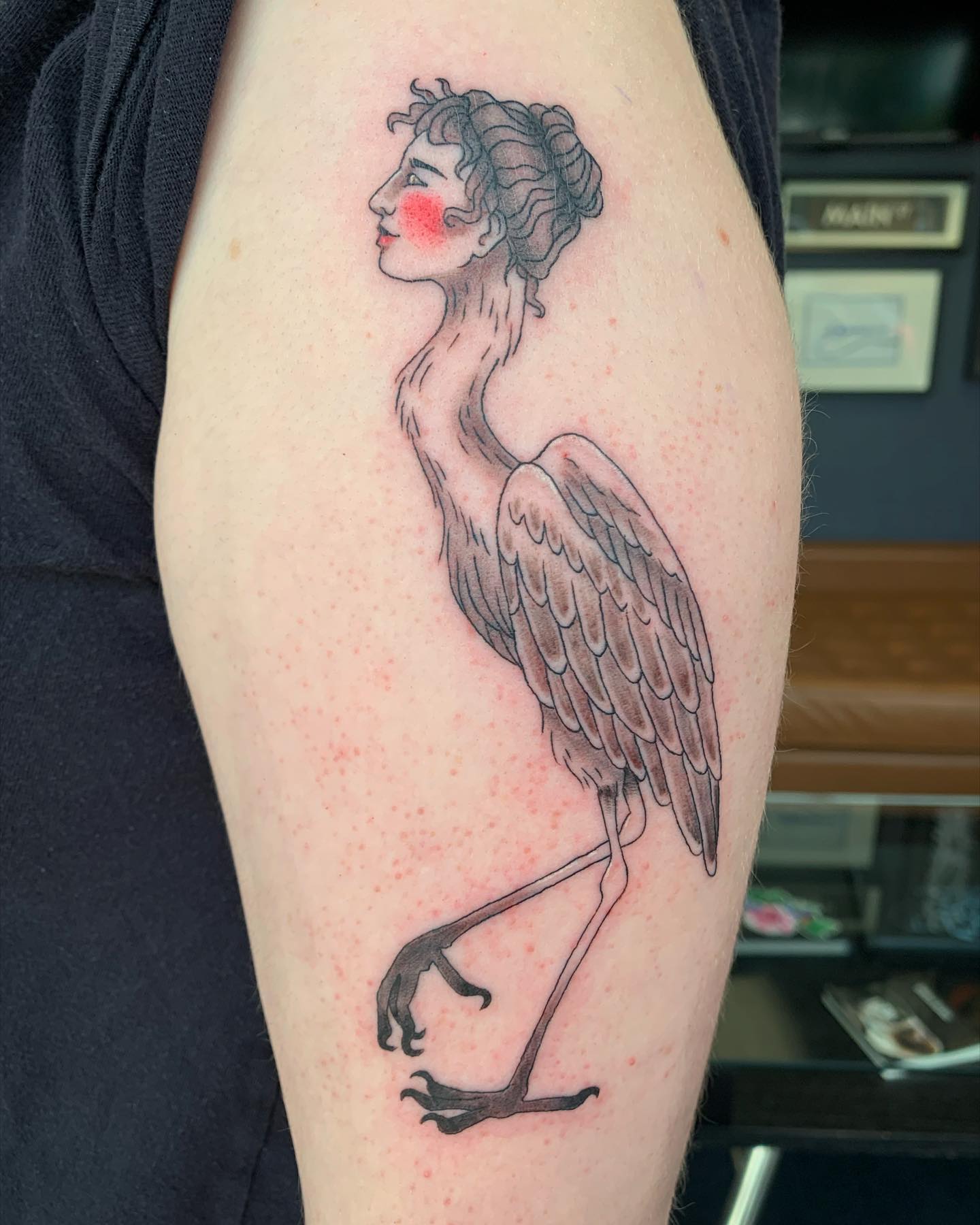A crane woman may look like something crazy but this unusual tattoo can be a nice idea.