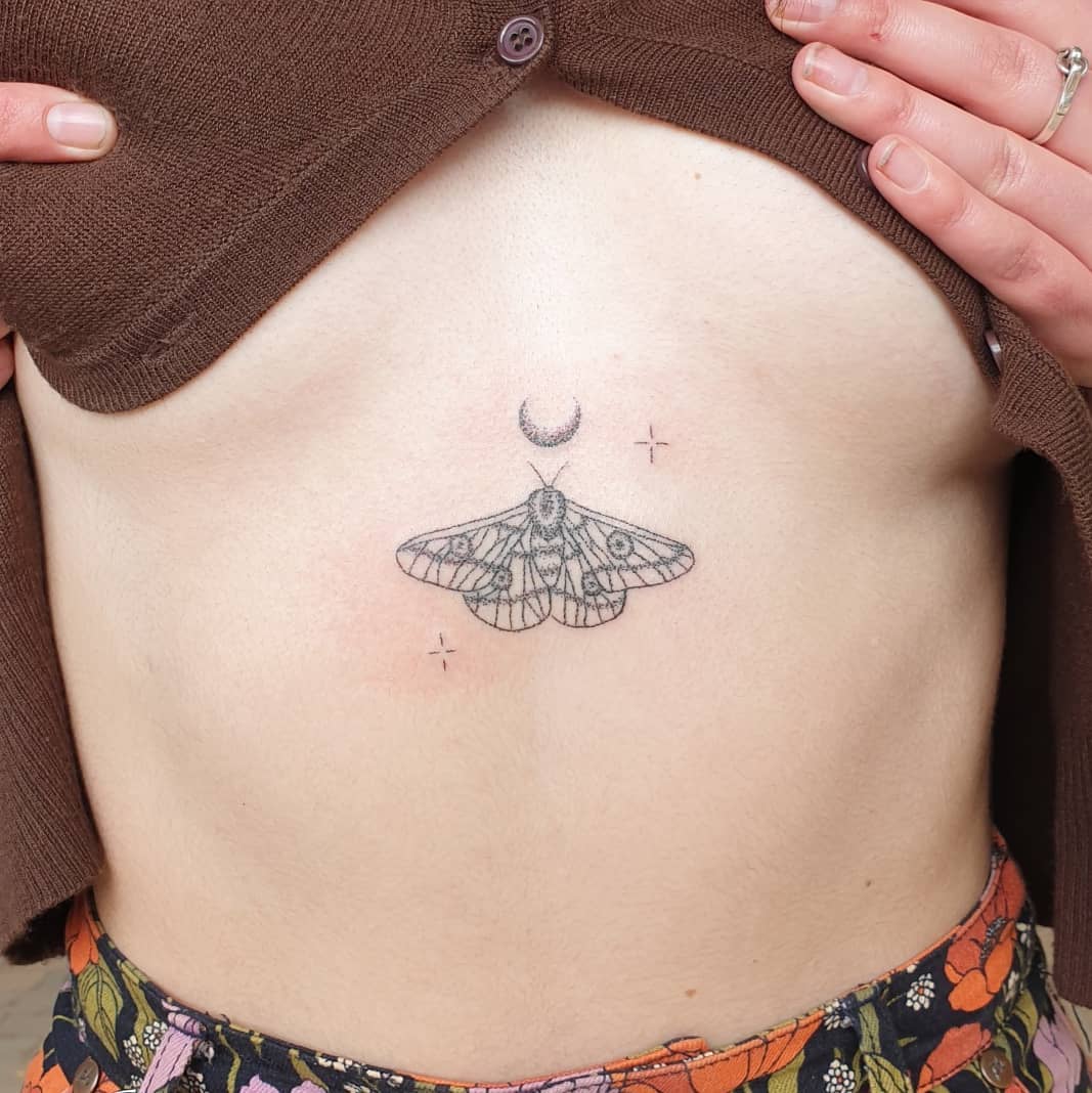 Tattoo uploaded by Chasinghawk Tattoos  Butterfly Skull Sternum Tattoo   Tattoodo