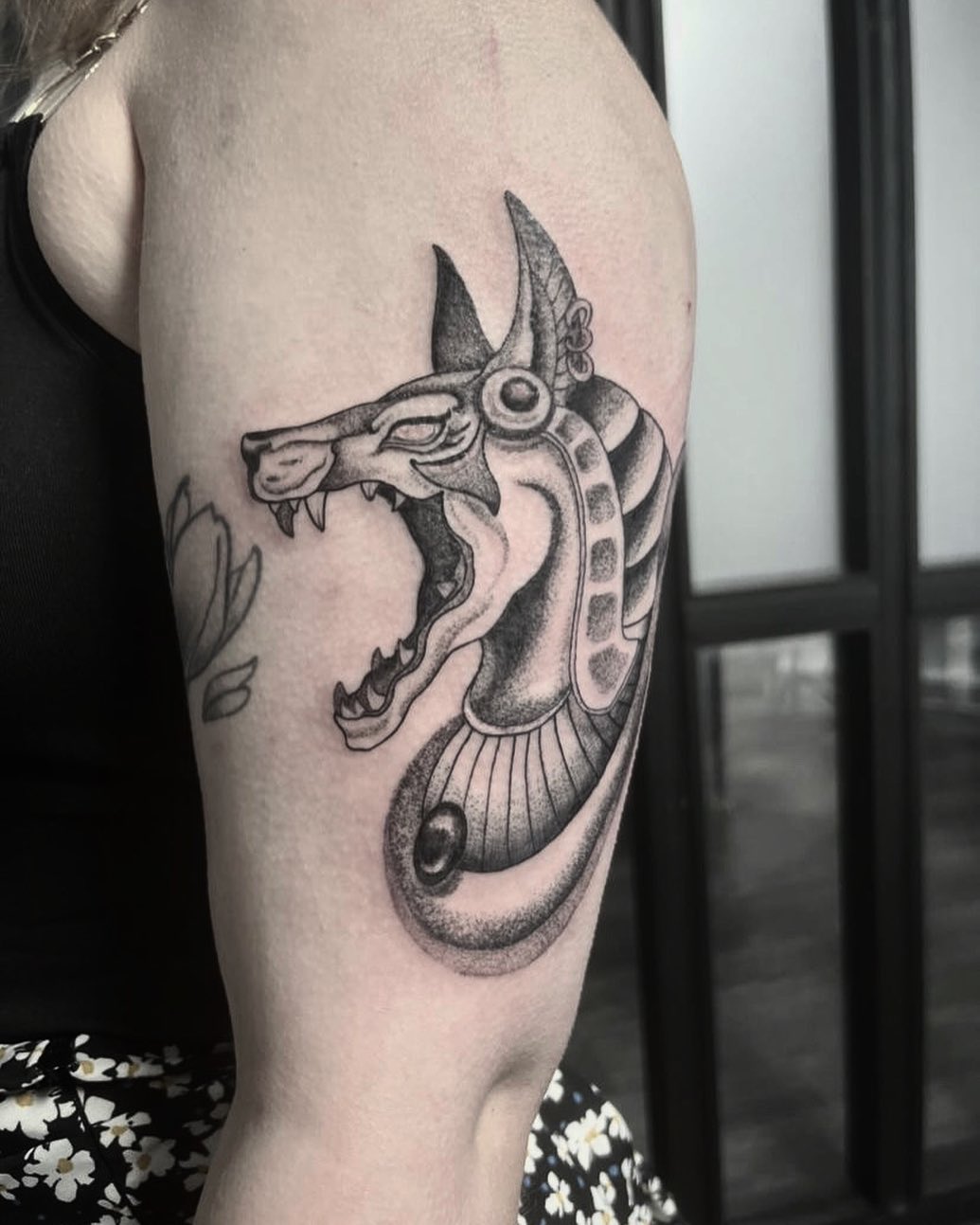 This terrifying Anubis design will stand out on your arm.