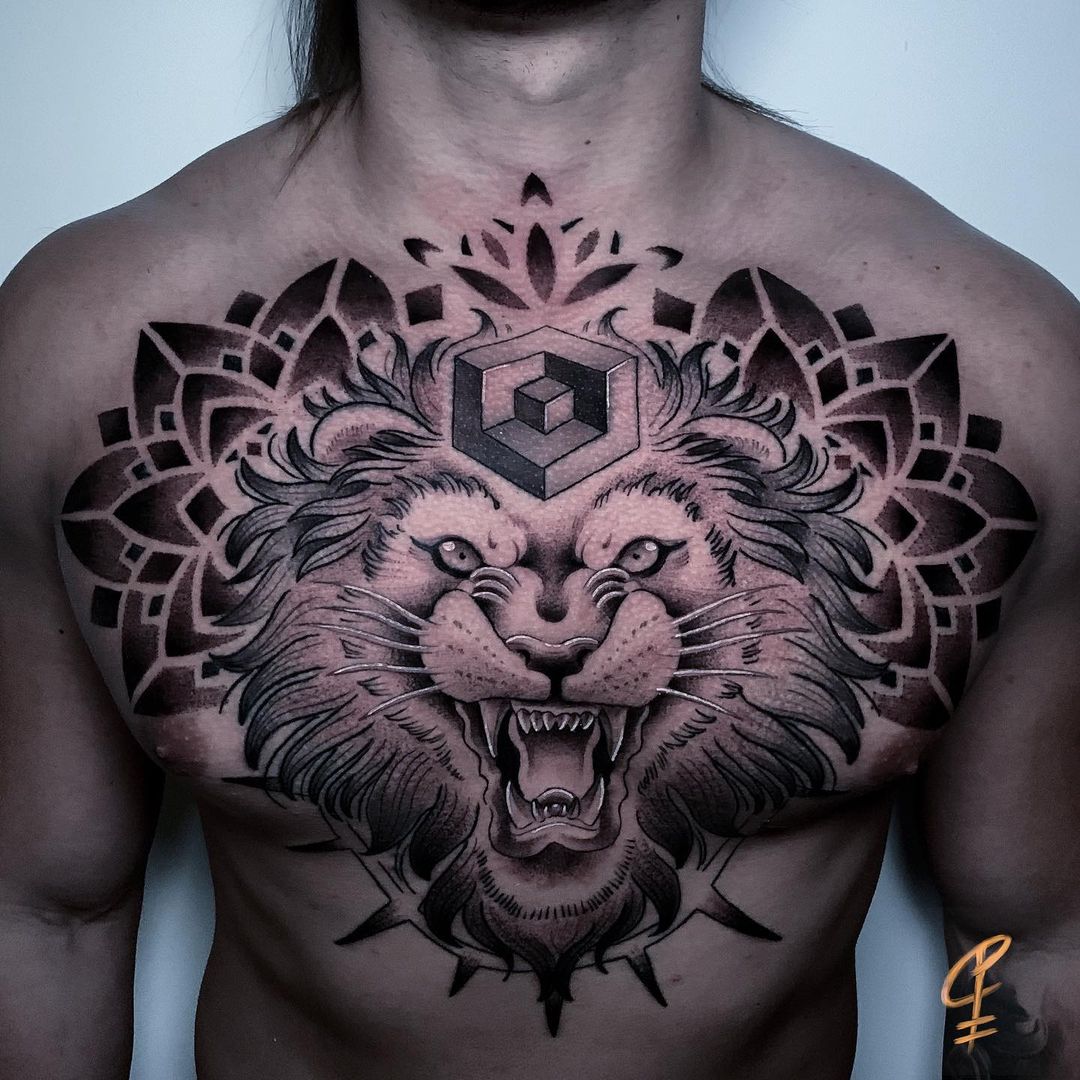 Let your lion roar with a massive chest piece.
