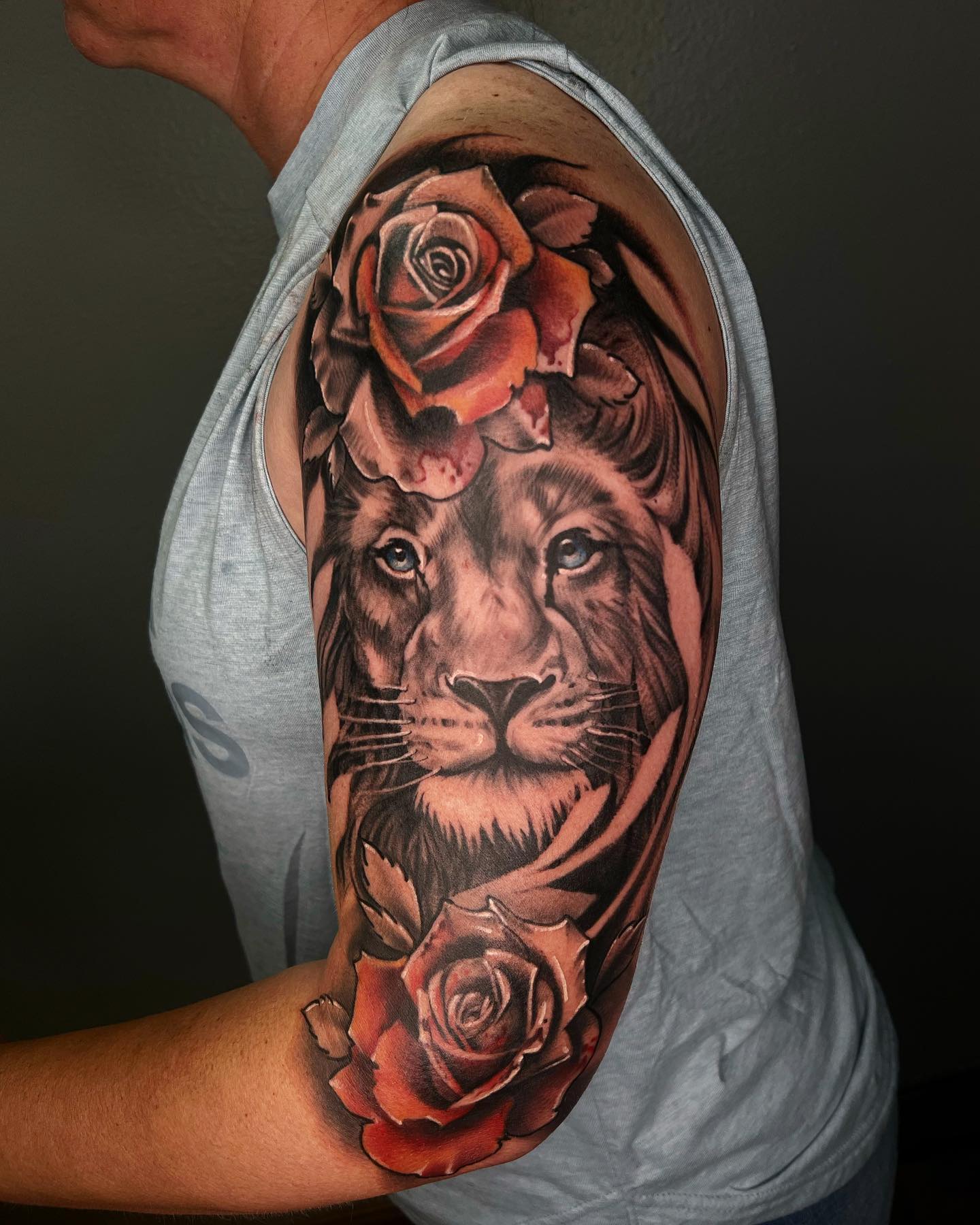Roses are red, violets are blue This lion tattoo will suit on you