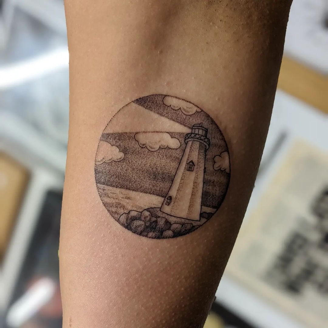 Small Color Lighthouse Tattoo