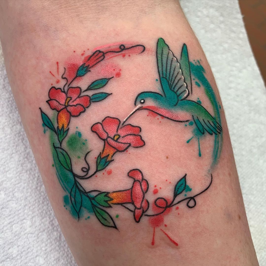 Flower and Hummingbird Tattoo  Etsy