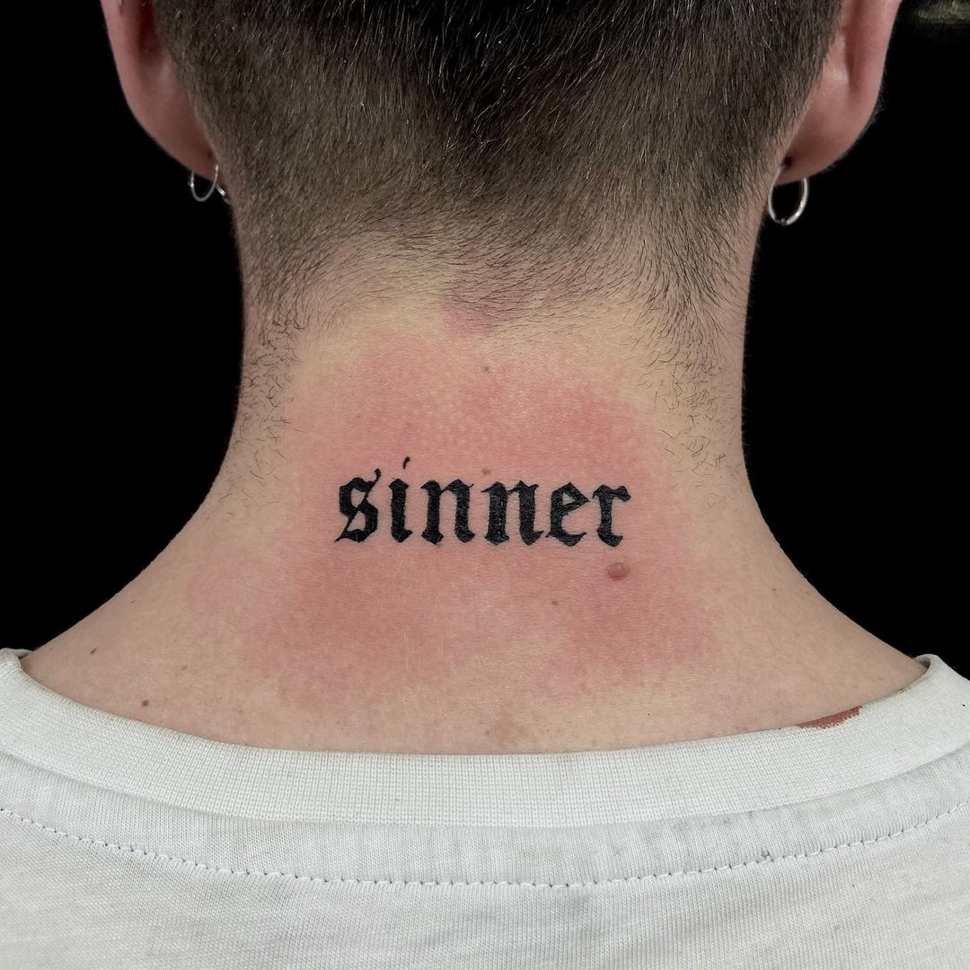 Do you feel like you’ve sinned? If so, this back neck tattoo will suit you!