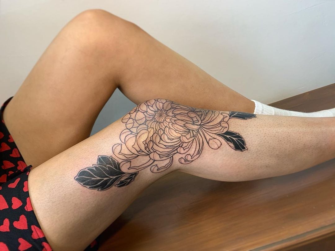 Finished chrysanthemum sleeve by Travis Hulshizer at Red Fern Tattoo in  Kansas City  rtattoos