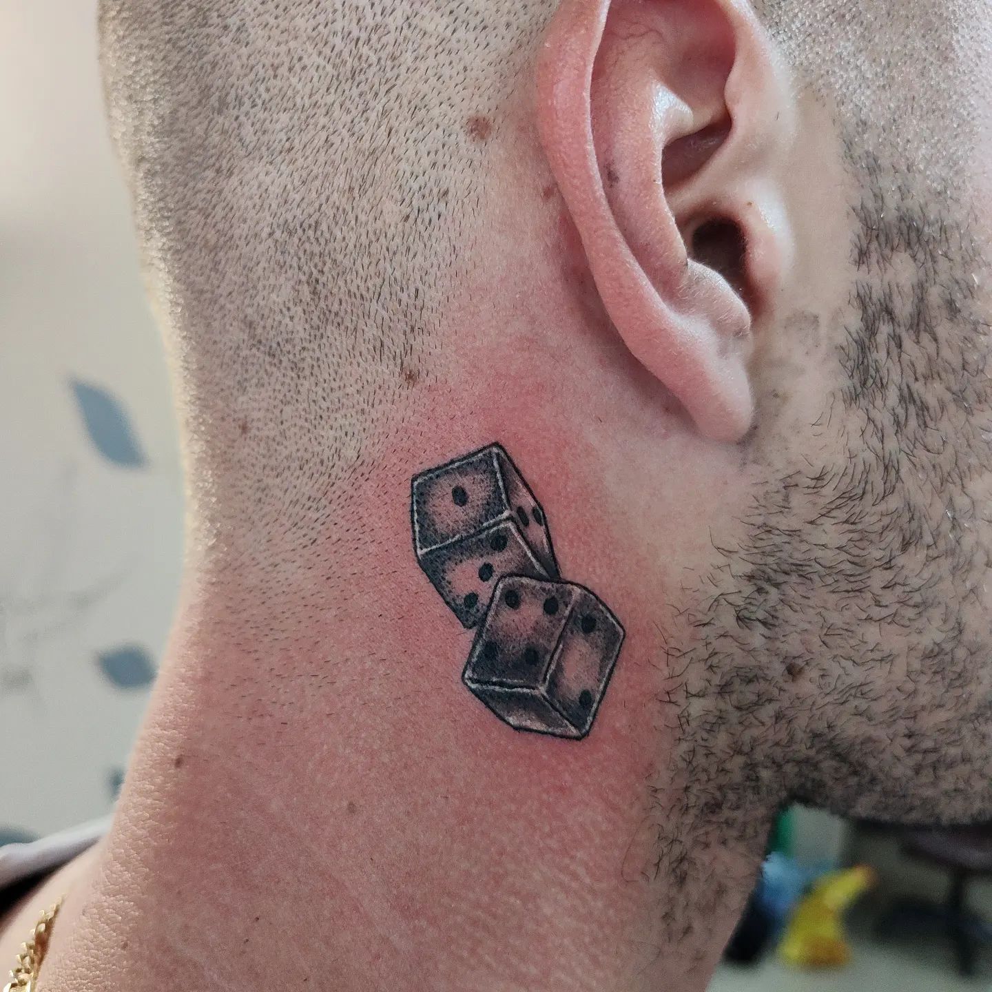 Red Dice Tattoos On Side Neck