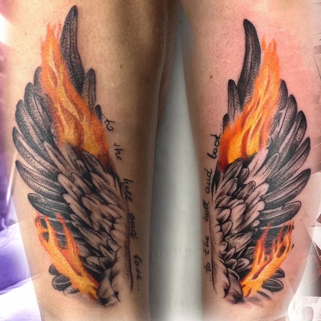 Colorful Angel Wings Tattoo Design For Girls Shoulder