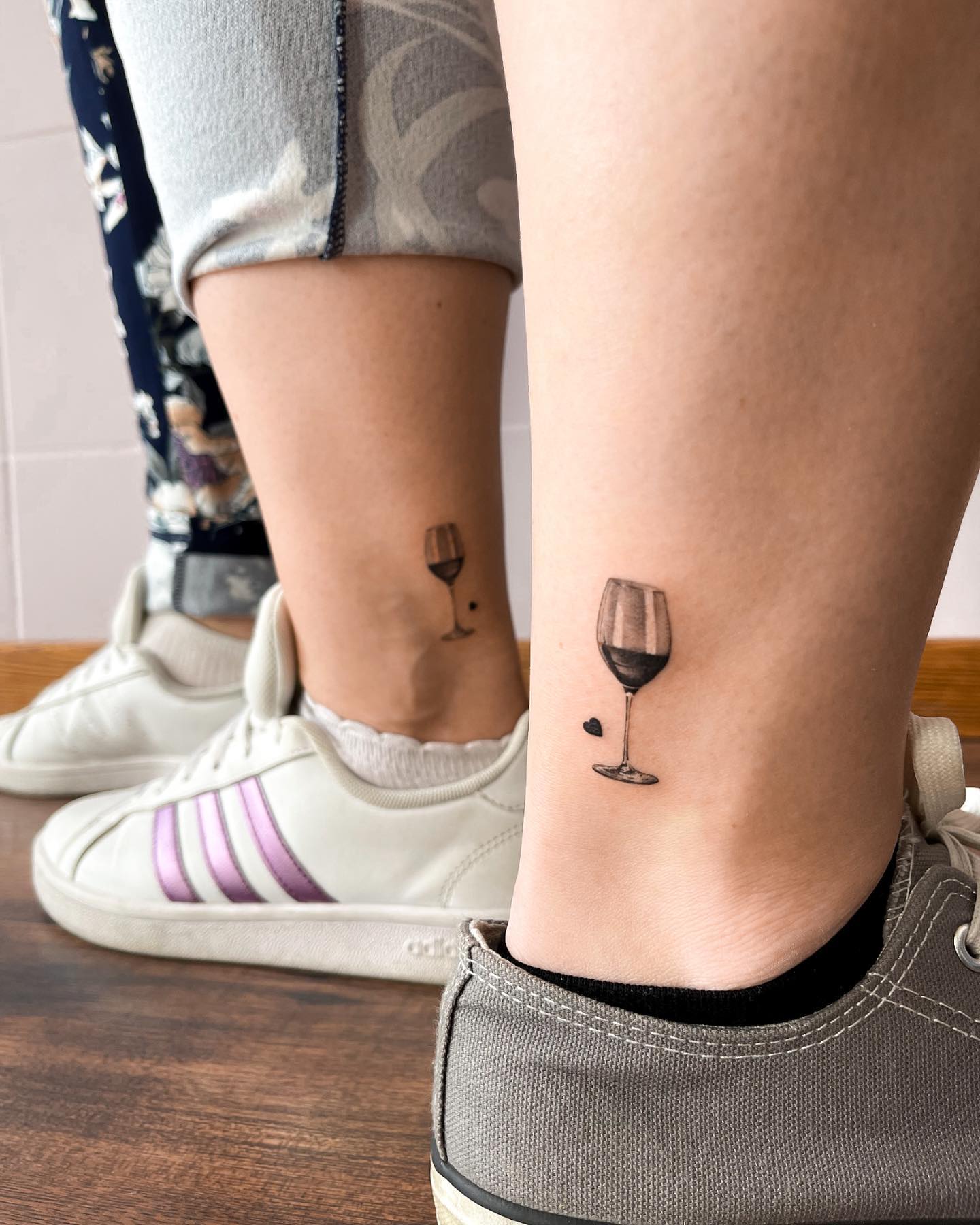 You and your loved one can go for a wine glass tattoo. Anyone who is big on alcohol and those who fancy having a drink or two every here and there will enjoy this intriguing matching print.