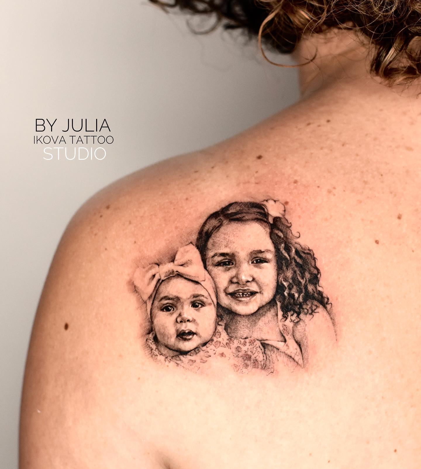 You can dedicate your shoulder tattoo to someone special and important in your life. Show how close you are to your little ones with this portrait on your shoulders.