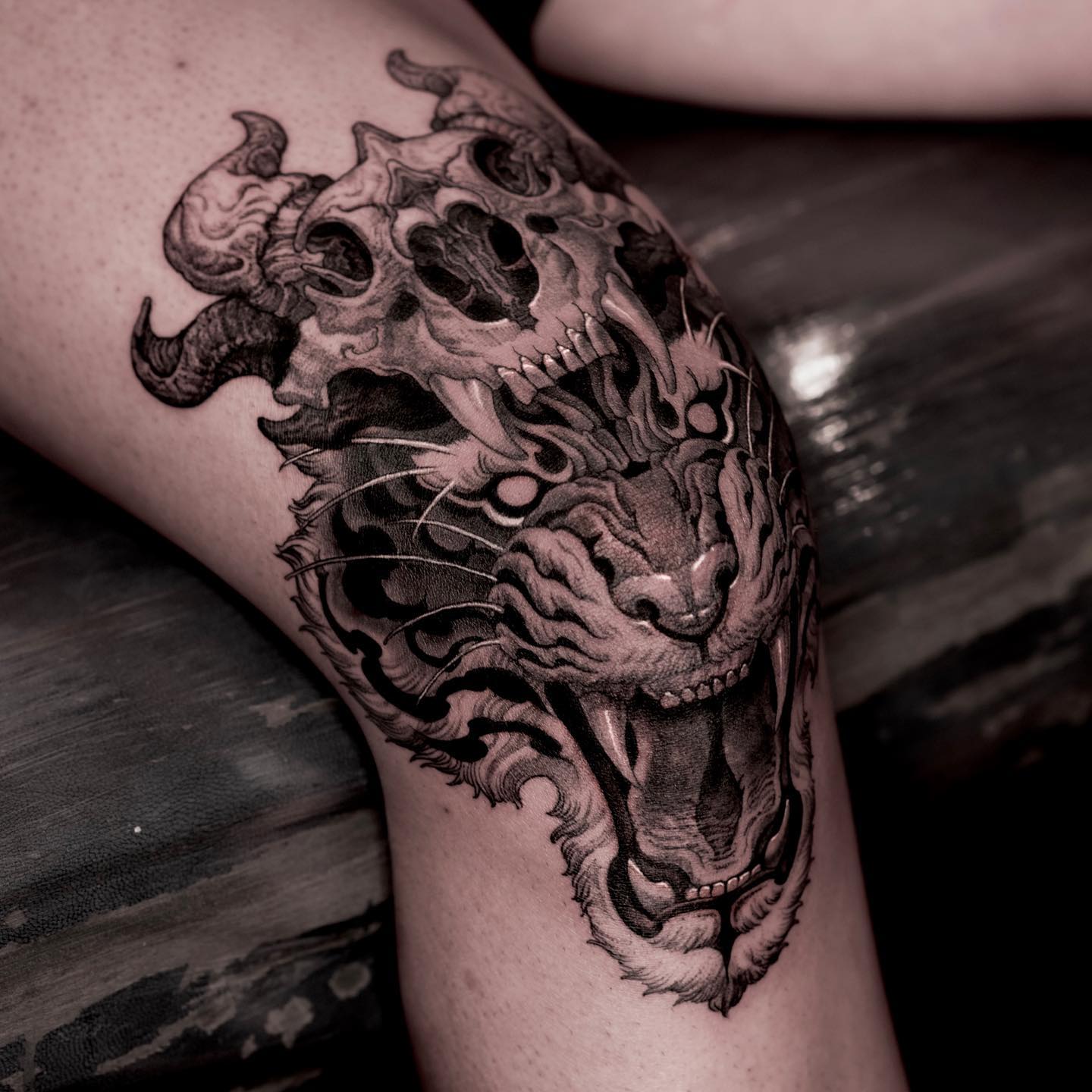 Such a cool tiger tattoo that you’re going to fancy if you’re a warrior and someone who is naturally dramatic, loud, and bold. Tigers are used to describe our inner animalistic and wild nature. If you like wild creatures and you feel like you’re the king of the jungle yourself, consider this giant black ink tattoo.
