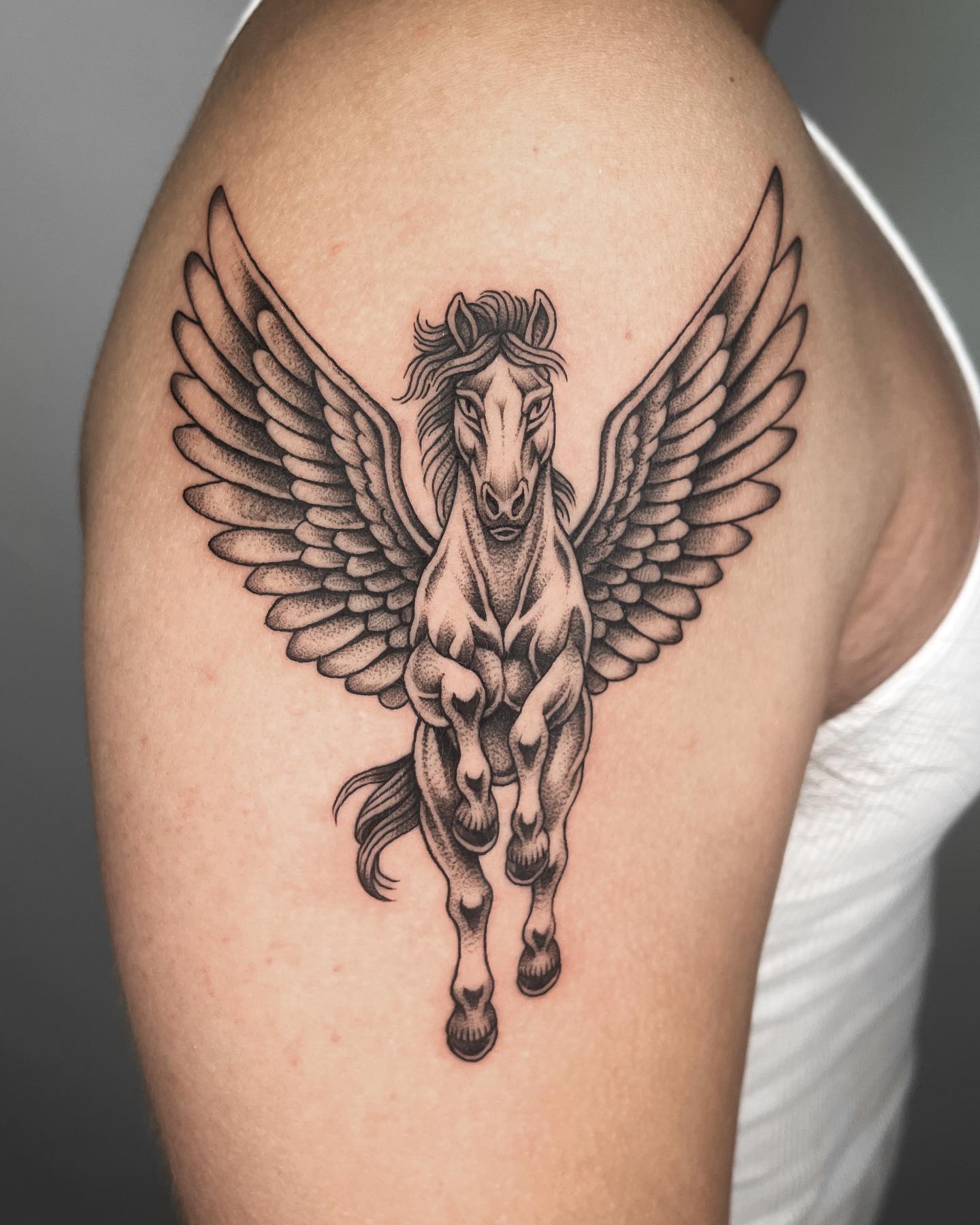 A Giant Pegasus tattoo such as this one will show that you’re not afraid of anything and that you’re your own master and destiny creator.