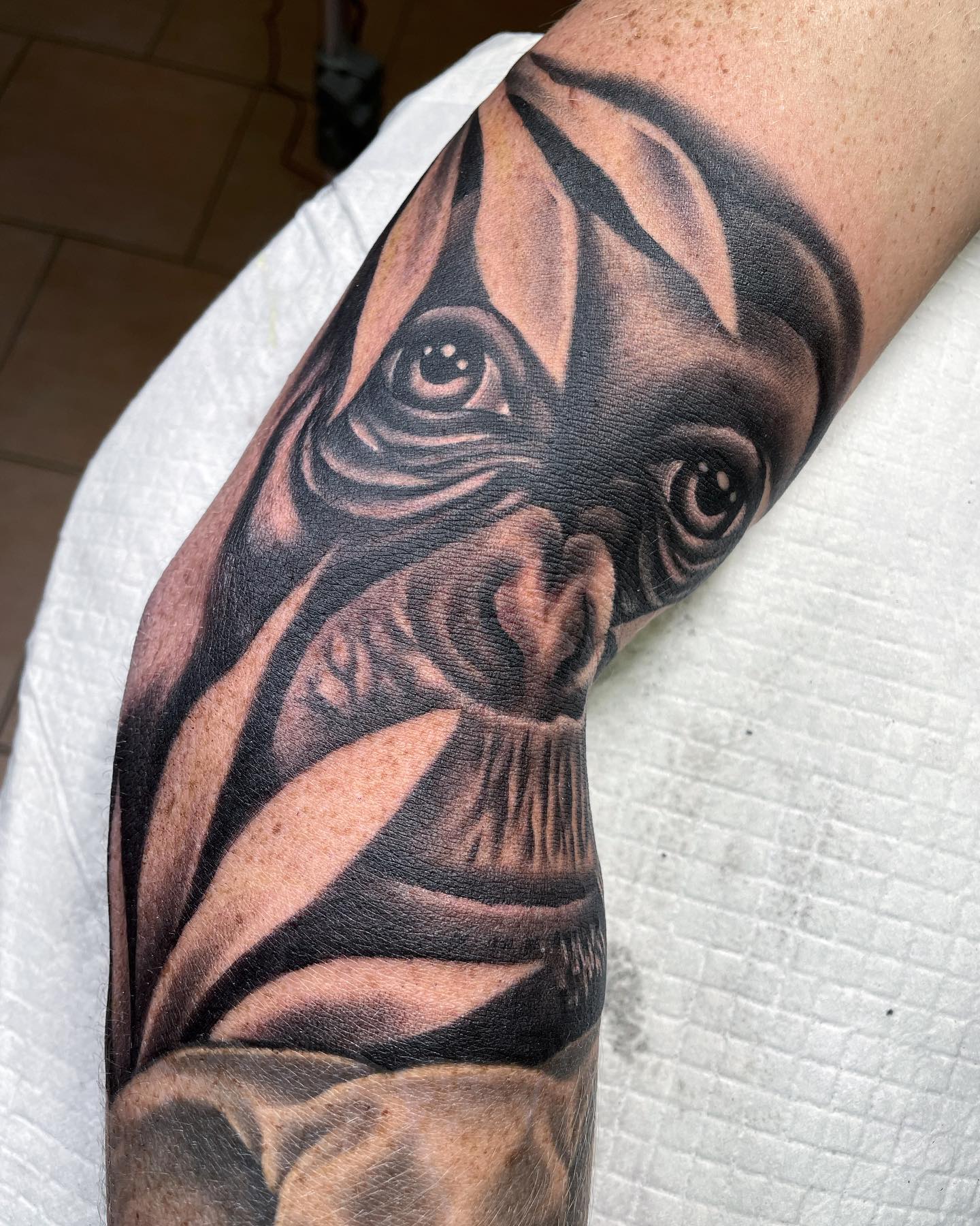 Black ink animal elbow tattoo can be of any animal that you fancy. Going for a monkey or a chimpanzee will show that you’re a playful little fellow, yet someone who is smart and very aware of his surroundings.