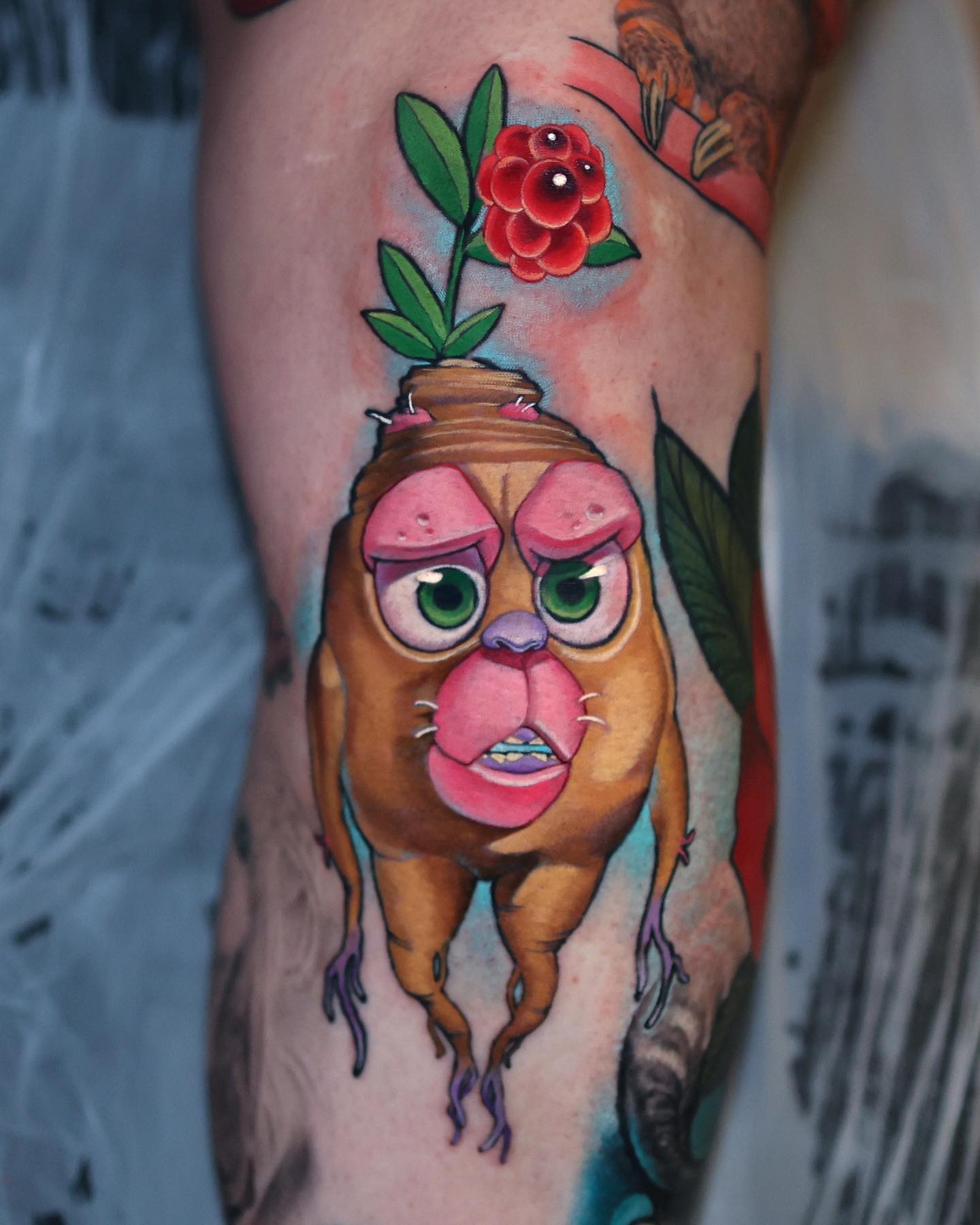 Funny, funky, bright, and quirky, this tattoo is for those who like to watch cartoons still to this day. Heads up since this tattoo can take 5-7 hours to do. It is a giant, precise and colorful tattoo, often worn mostly by those who fully trust and can commit to their tattoo artist.