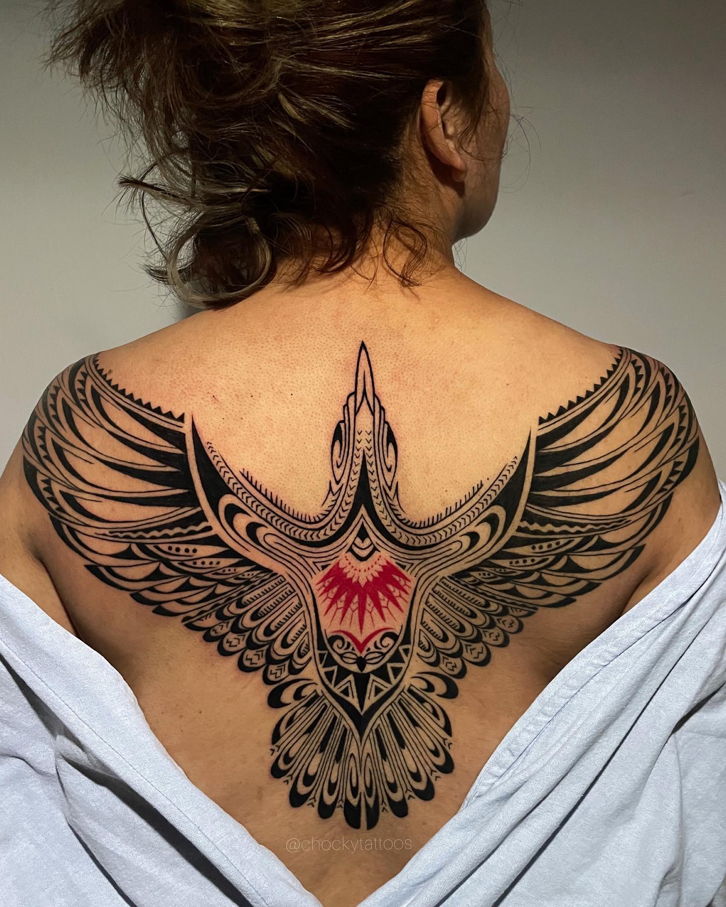 This giant back tattoo of a bird will symbolize your inner growth and your ability to overcome any situation in life.