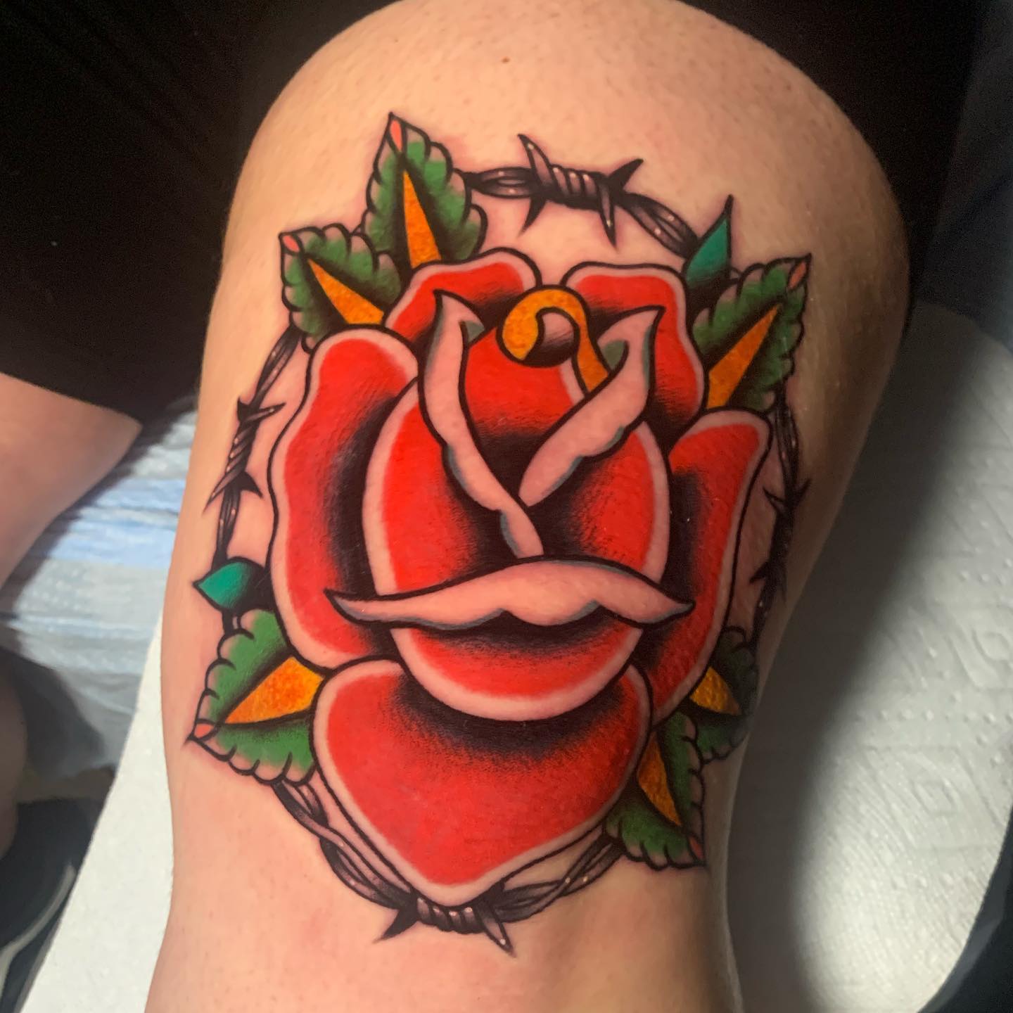 Roses have been a popular choice thought the ages for those who want to get a tattoo. They are the symbol of beauty and this type of rose has an old school tattoo vibe. If you like this style, matching it with a barbed wire can be a wonderful idea to rock. Protect your beauty with wires.