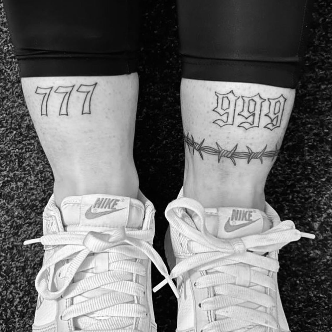 Do you know what these numbers symbolize? They are two of many angel numbers. The meaning of 777 is consciousness and helping people. 999 means enlightment, so it has a spiritual message. Have these angel numbers on your body forever and protect these numbers with a barbed wire.