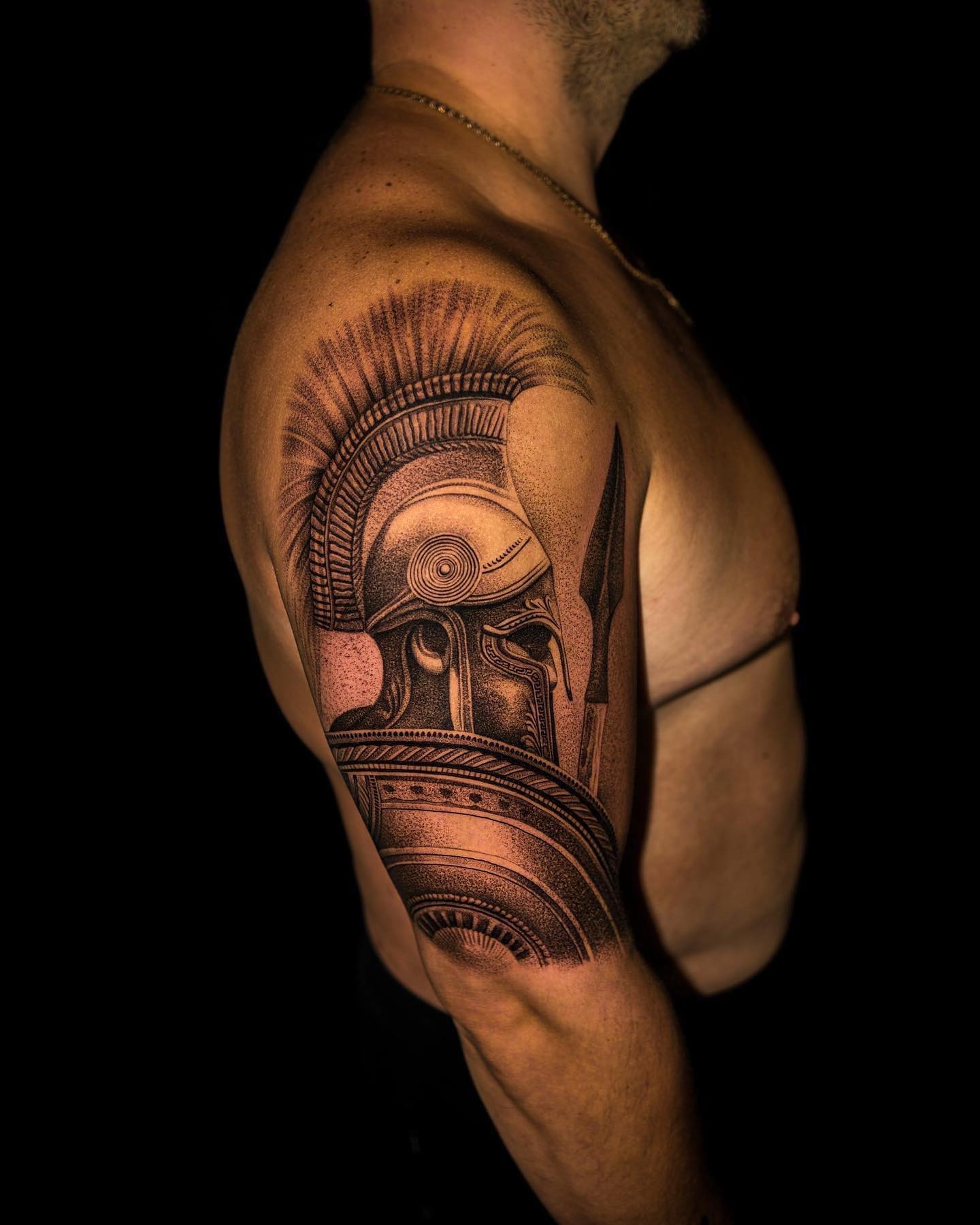 Here is a highly-detailed warrior tattoo on arm. There is really not much to say since there is a pure perfection above. Go for it if you are brave enough.