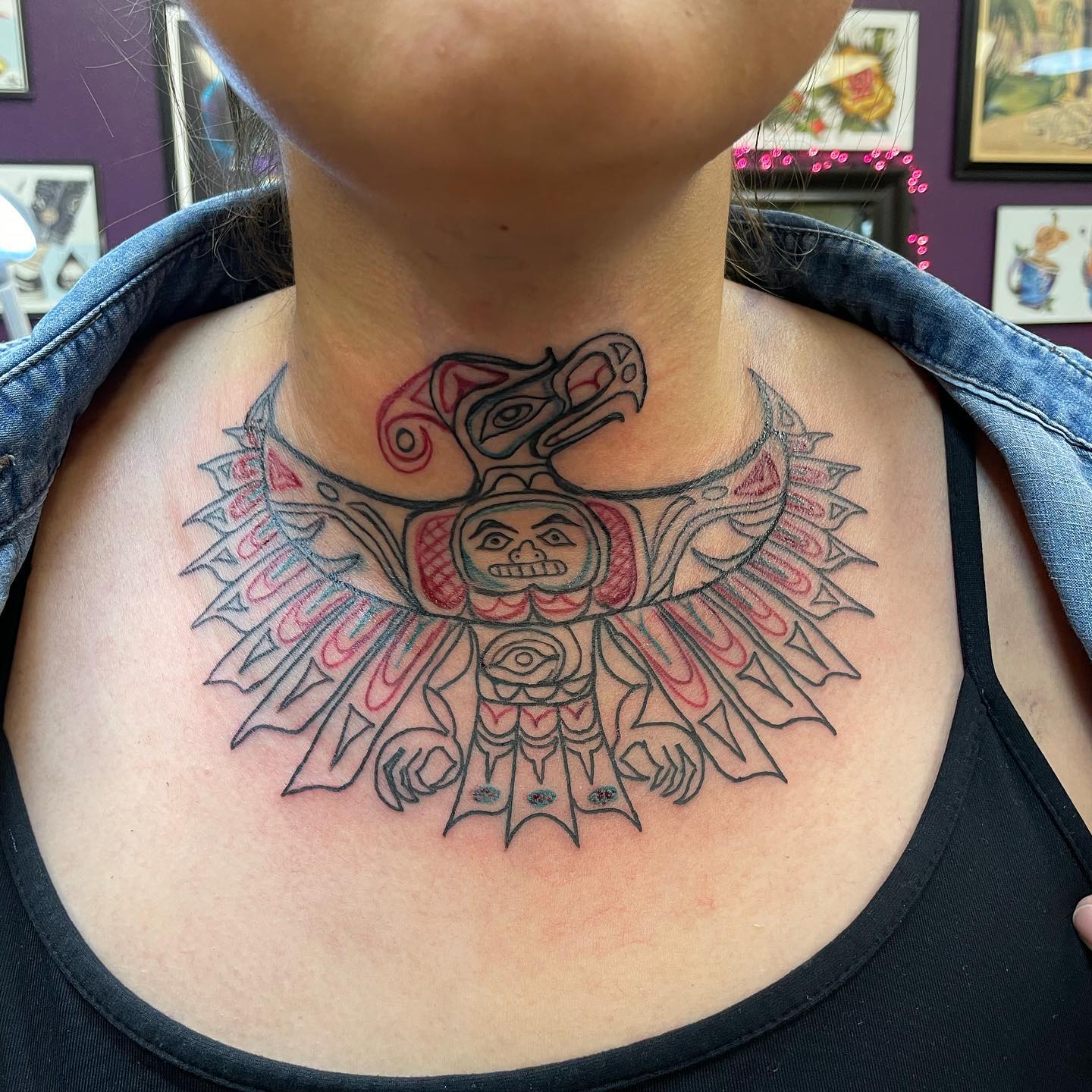 An esoteric eagle that looks as in Native American totem poles will take your throat to a different level. If you want to get a marginal design that differs from other tattoo designs, give a chance to this tattoo.