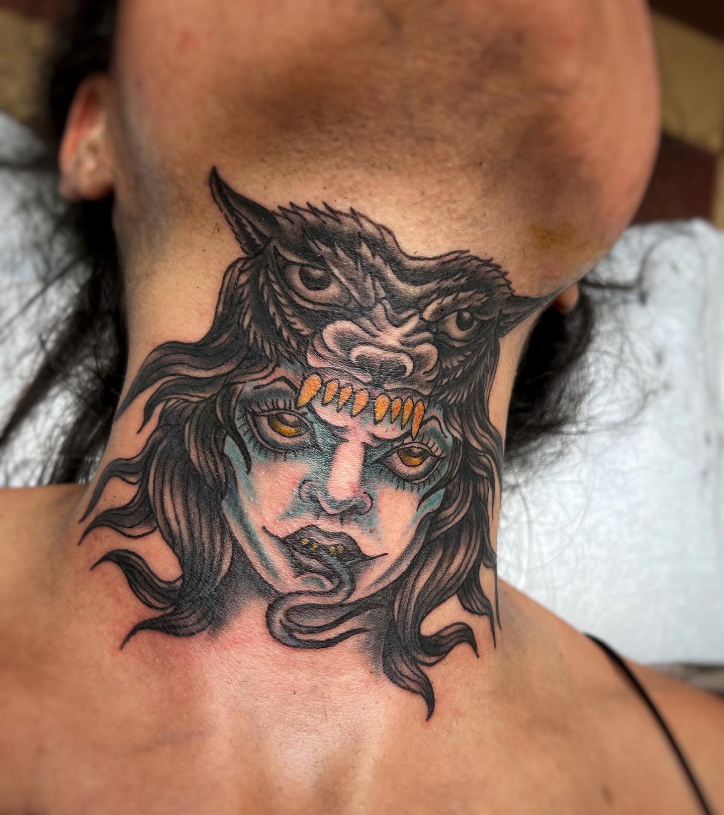 A wild witch with beast head and snake tongue is super gorgeous. Generally, witch tattoos represent the wisdom and dark side of humans. In fact, it is very sick design to get but if you have a special interest in witches, you can try it out.