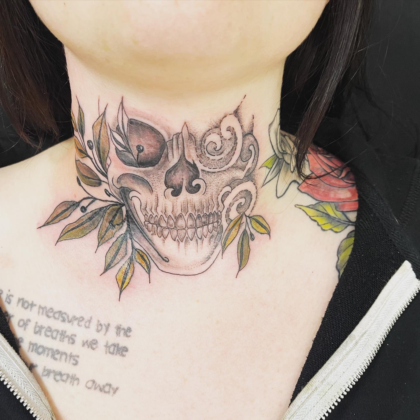 Skulls look scary but their tattoo meaning is so powerful. They symbolize the situation of overcoming hard challenges and maybe even death. The green leaves covering the skull give it a great and a more positive look.