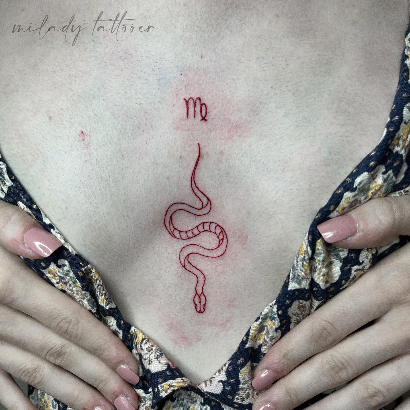 Snake tattoos have been on stage for a long time and they are a popular choice. As you can see above, snake and Virgo will be two good companions on your sternum.