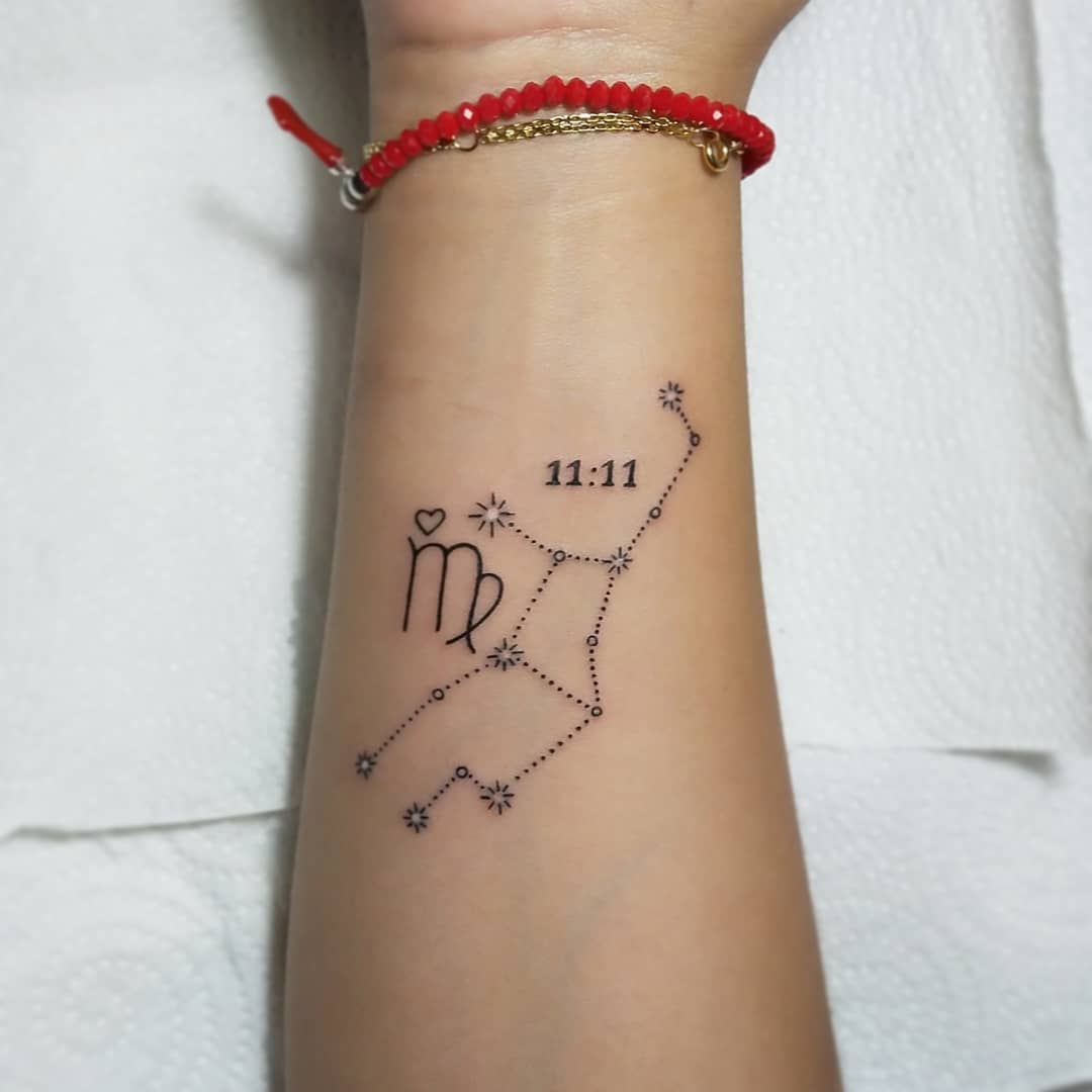 Virgo sign and its constellation mark on your wrist are all you need to rock. Plus, you can add your time of birth as a nice detail.
