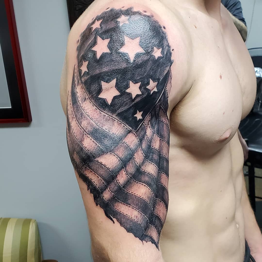 3D American Flag Shoulder Tattoo  Veteran Ink