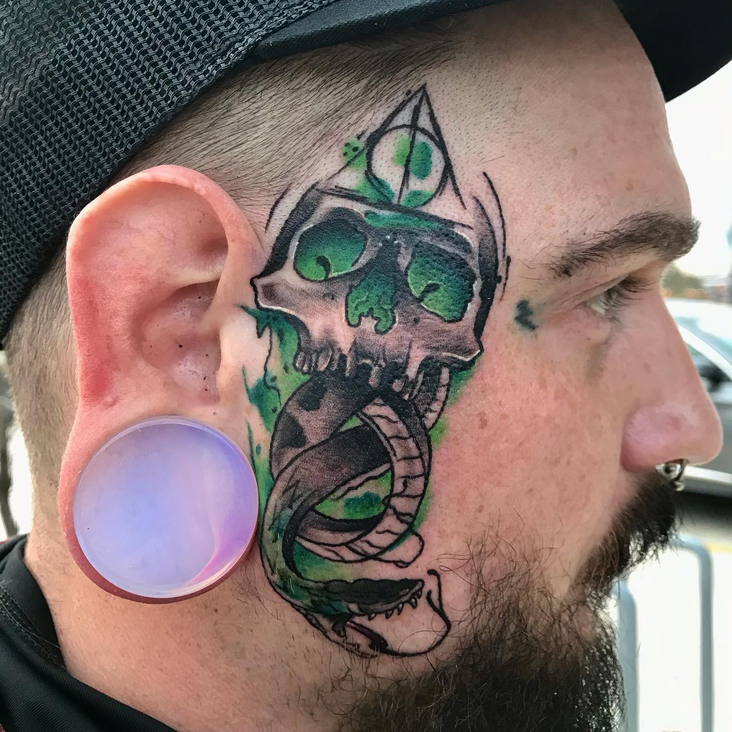 If you are thinking about getting a death eater tattoo on your face, it is important to keep in mind that your lines are cleanly done so that they don't distract from the overall effect of the tattoo. If you get a one like above, though, you are sure to rock.
