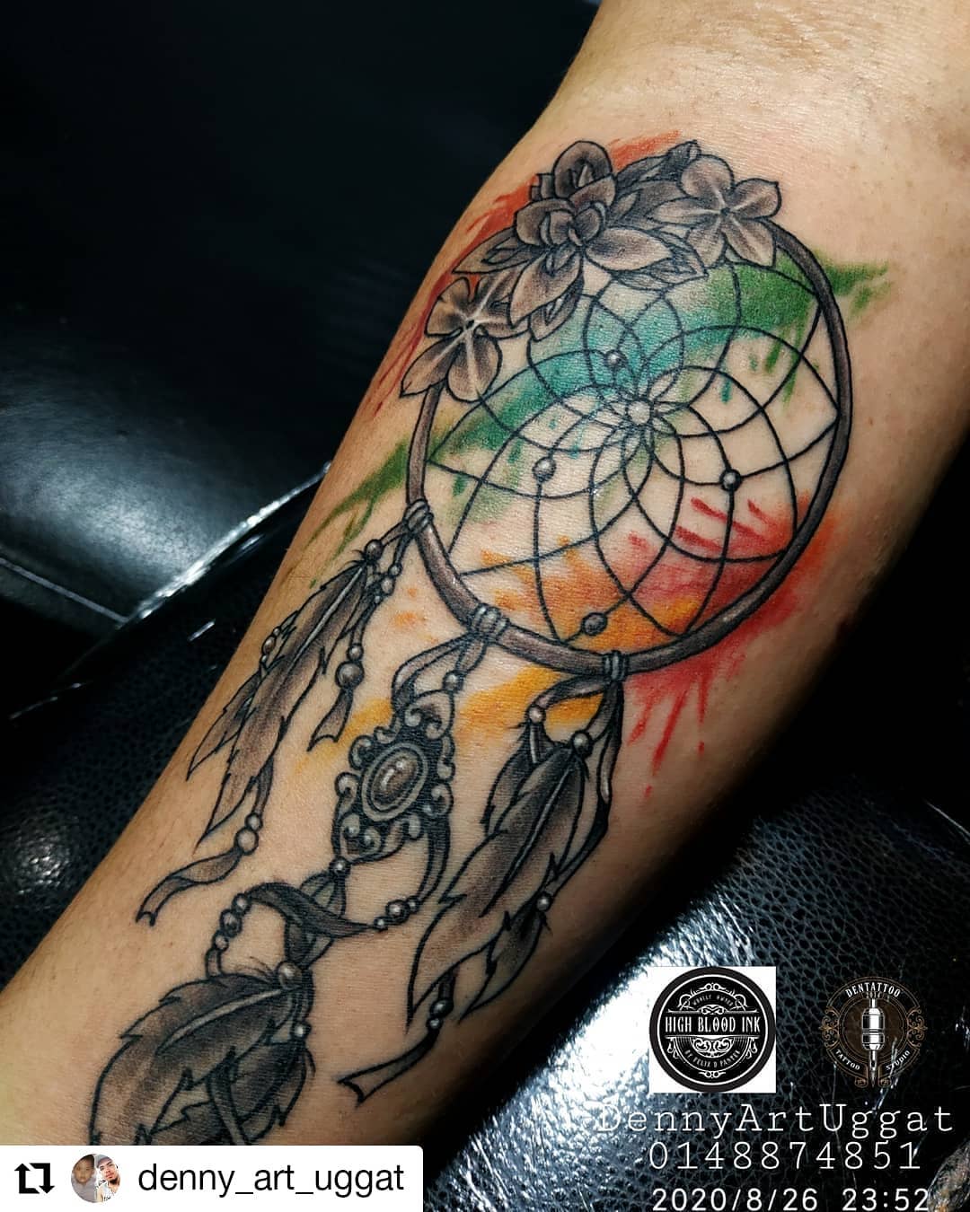 Why not adding some color and energy to your black dream catcher tattoo? A watercolor splash will work if you want to do this. The watercolor splash represents the colorful nature of dreams—and how they can be both good and bad.
