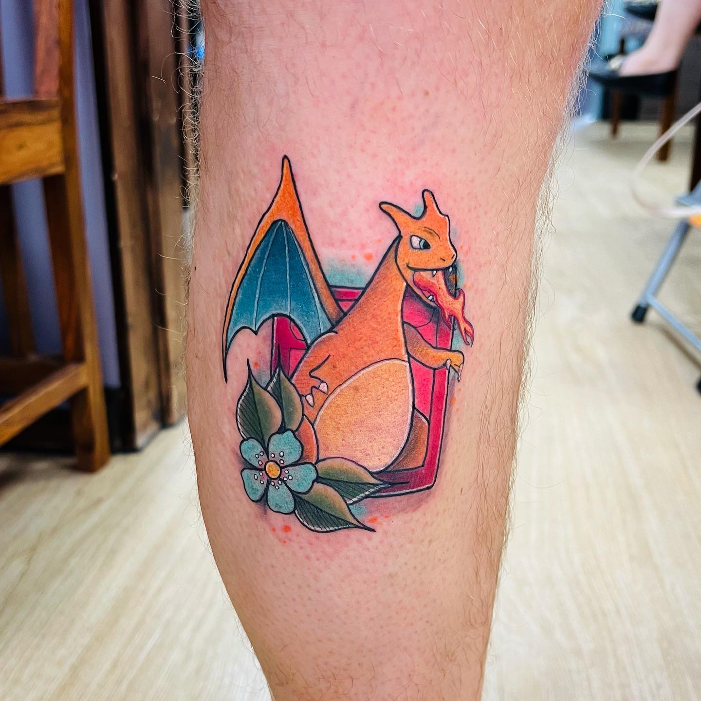 Charizard is a fire-flying Pokemon that evolves from Chameleon at level 36. This cute creature has the ability to shoot fireballs from its mouth. Getting a tattoo of it sounds like a great idea with its bright colors.