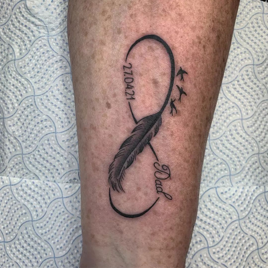 Infinity feather with name tattoo . www.yantratattoos.com @yantratattoos  9444227772 . . #infinitytattoo #feathertattoo #forearmtattoos… | Instagram