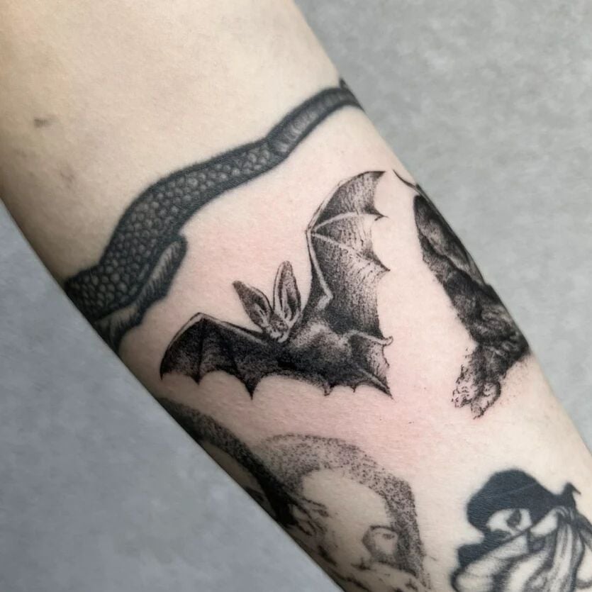 Bat tattoo on stomach Tats | Bats tattoo design, Stomach tattoos, Bat tattoo