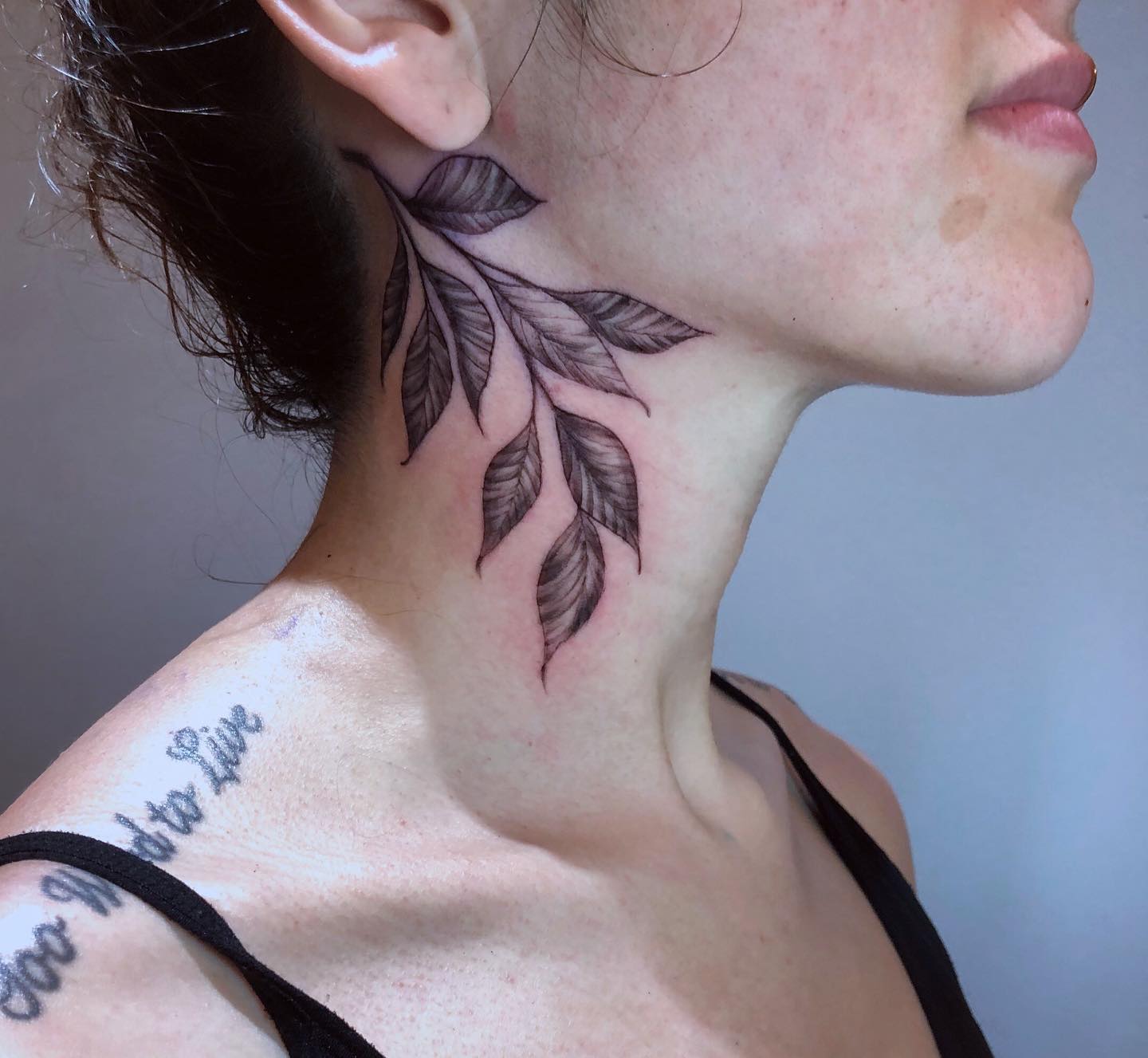 Tattoo uploaded by Tom Sasson  leaf leaves neotrad neotraditional  black blackwork neck chest wreath  Tattoodo