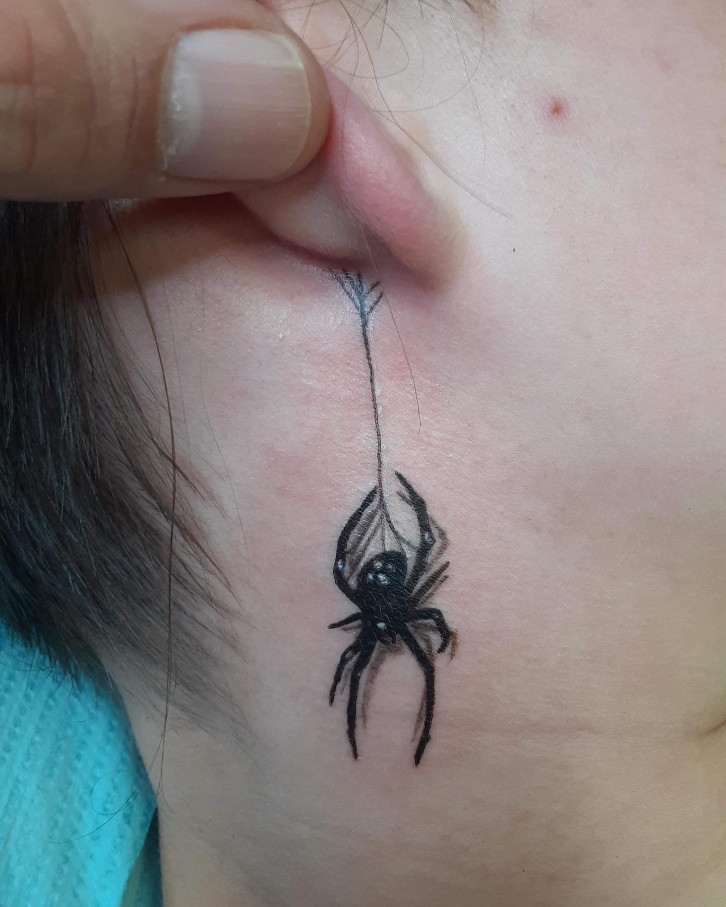 Black n Grey Spider Tattoo On Side Neck For Women
