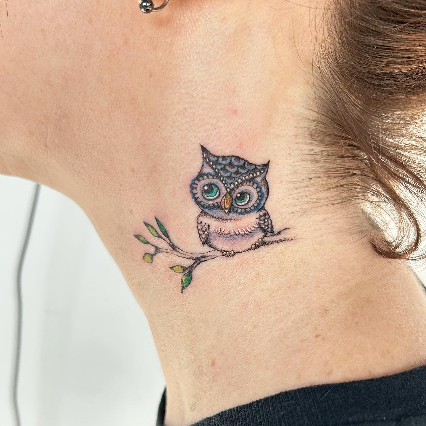 Realistic Back Neck Owl Tattoo by Coen Mitchell