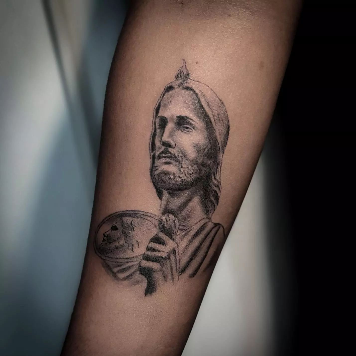 Jorge Corcuera on Instagram San Judas to finish off his sleeve  Text  6262576943 for appointments sanjudas sanjudastattoo tattoo tattoos  westcovina covina 
