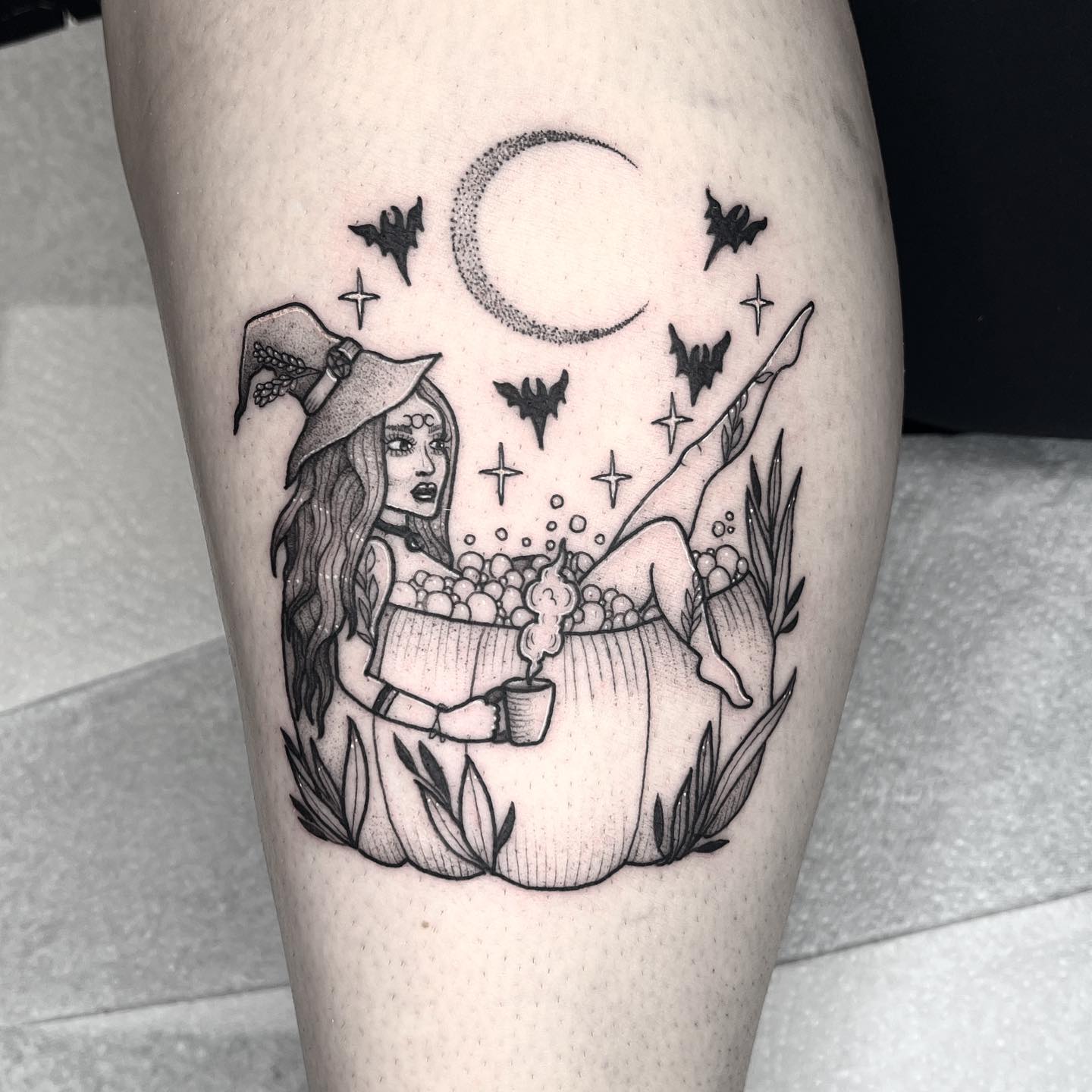 Tattoo uploaded by Alice Totemica  black witch burning tattoo  blackwork totemica ontheroad  Tattoodo