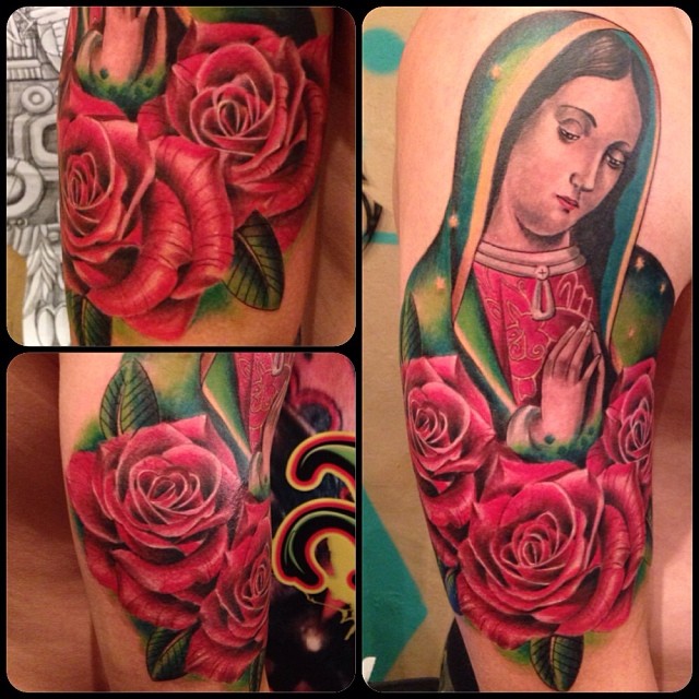 Virgin de Guadalupe a rose and  Tattoos by Fineline Tino  Facebook