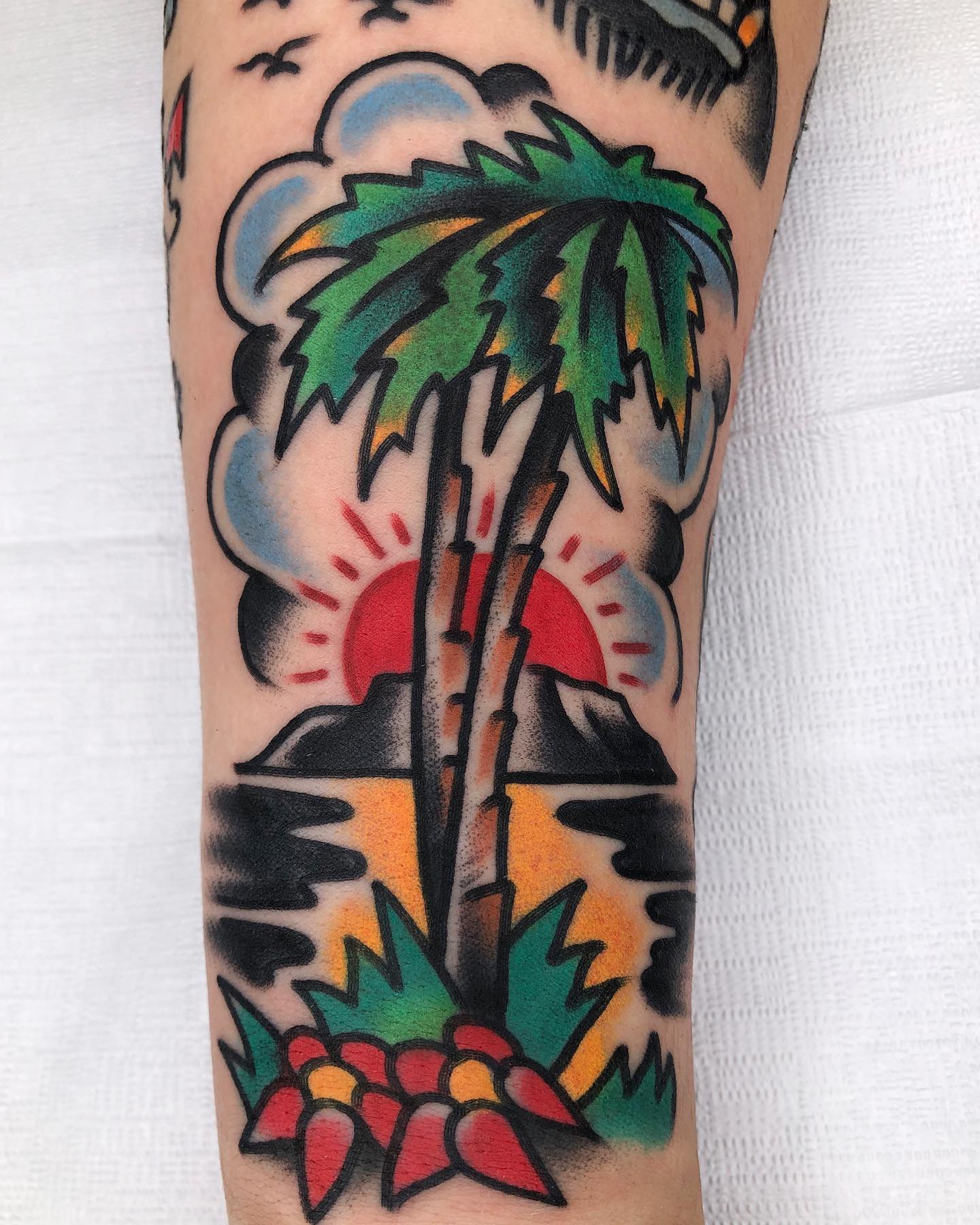 Classic Ink Tattoo Studio  Traditional style palm tree tattoo done by  jbealstattoo traditional traditionaltattoo palmtrees sunset florida  floridatattoo jammers supportlocalartists bradenton bold boldwillhold  color colortattoo ink 
