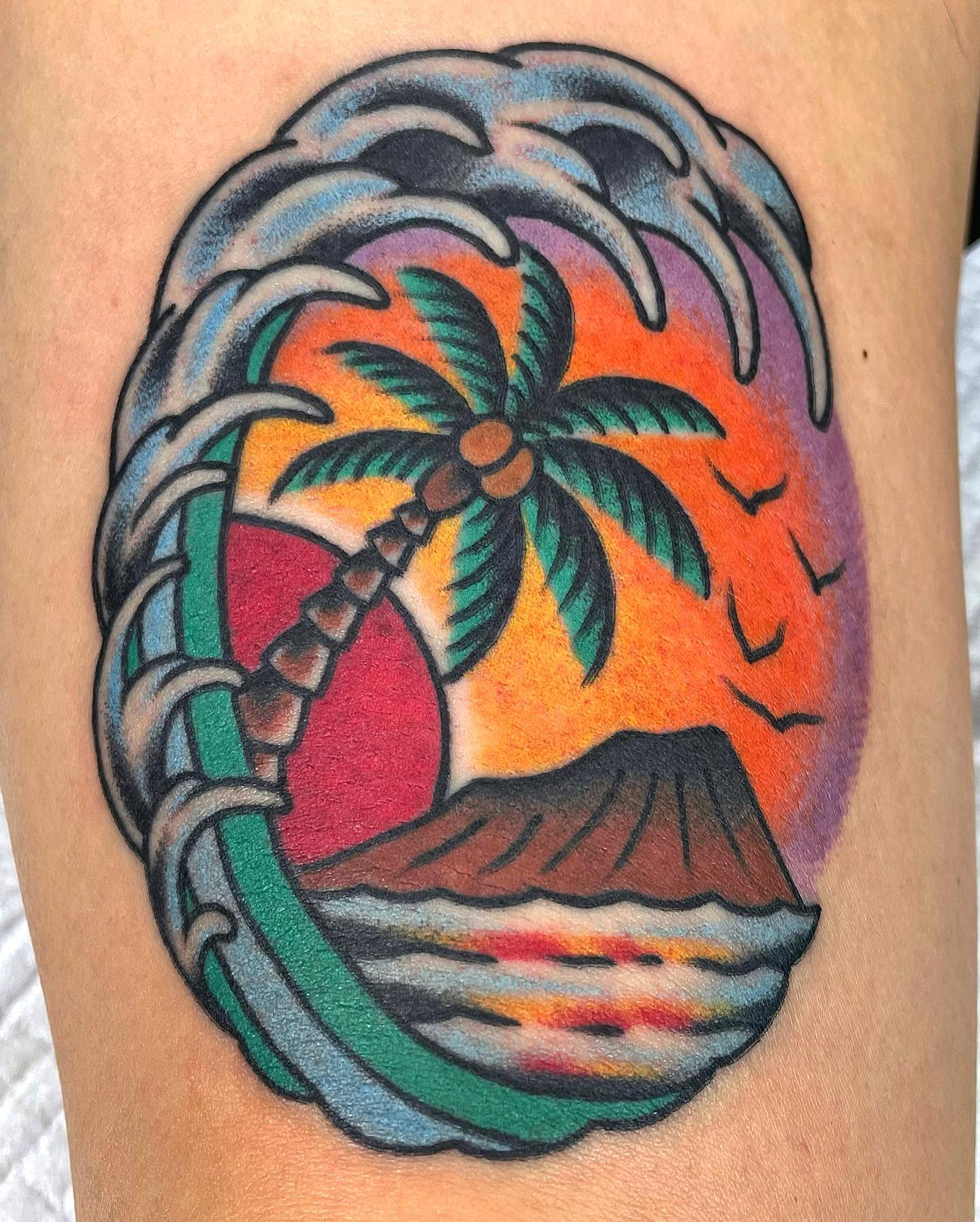 Traditional palm tree beach tattoo design  Beach tattoo Palm trees beach  Tattoo designs