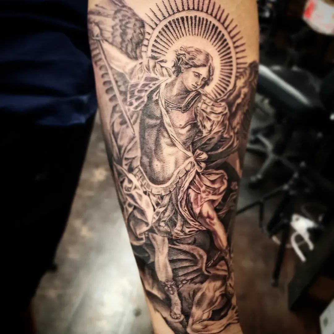 St Michael the Archangel by Andy Bautista at Sacred Tattoo in NYC  r tattoos